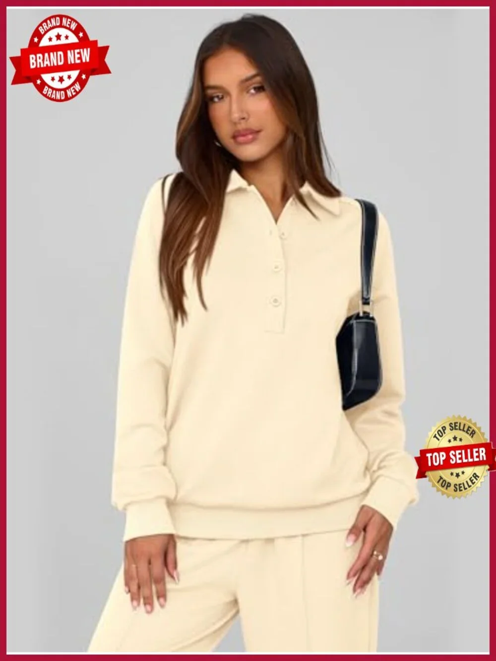 Women's 2 Piece Sweatsuit Set Quarter Button Long Sleeve Sweatshirt Wide Leg